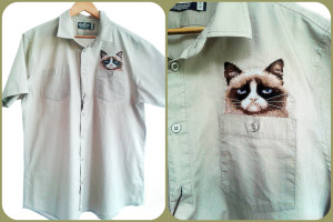 Вышивка Grumpy Cat (в кармашке на рубашке)